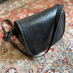 Patricia Nash Black Embossed Leather Crossbody Bag